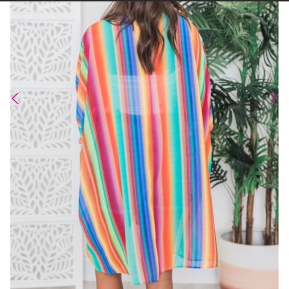 Pink Lily Beach Party Life Rainbow Striped Kimono - Picture 7 of 7